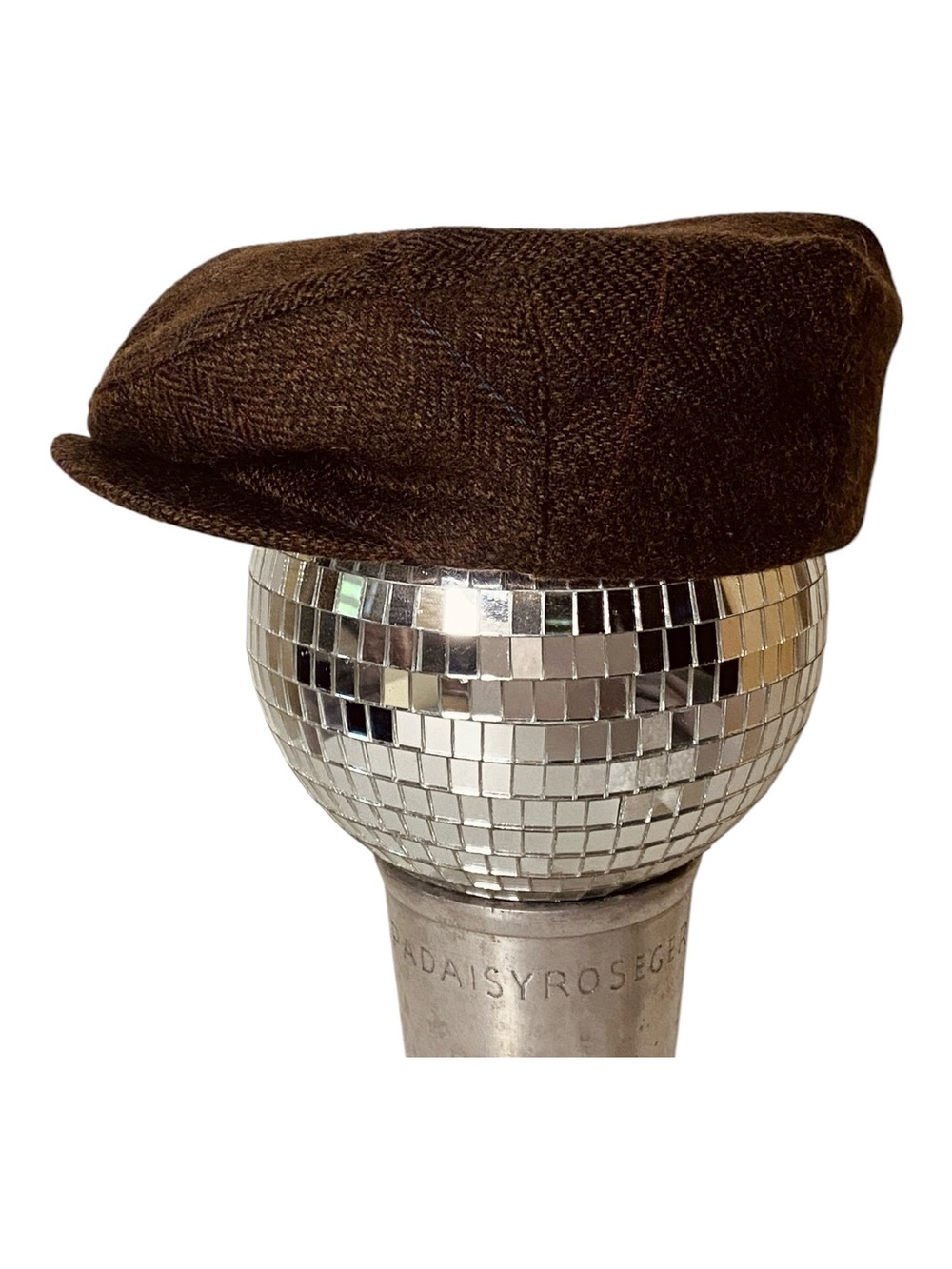 Broner Newsboy Wool Cap Brown Herringbone Tweed Golf Flat Cap USA Made Vintage L